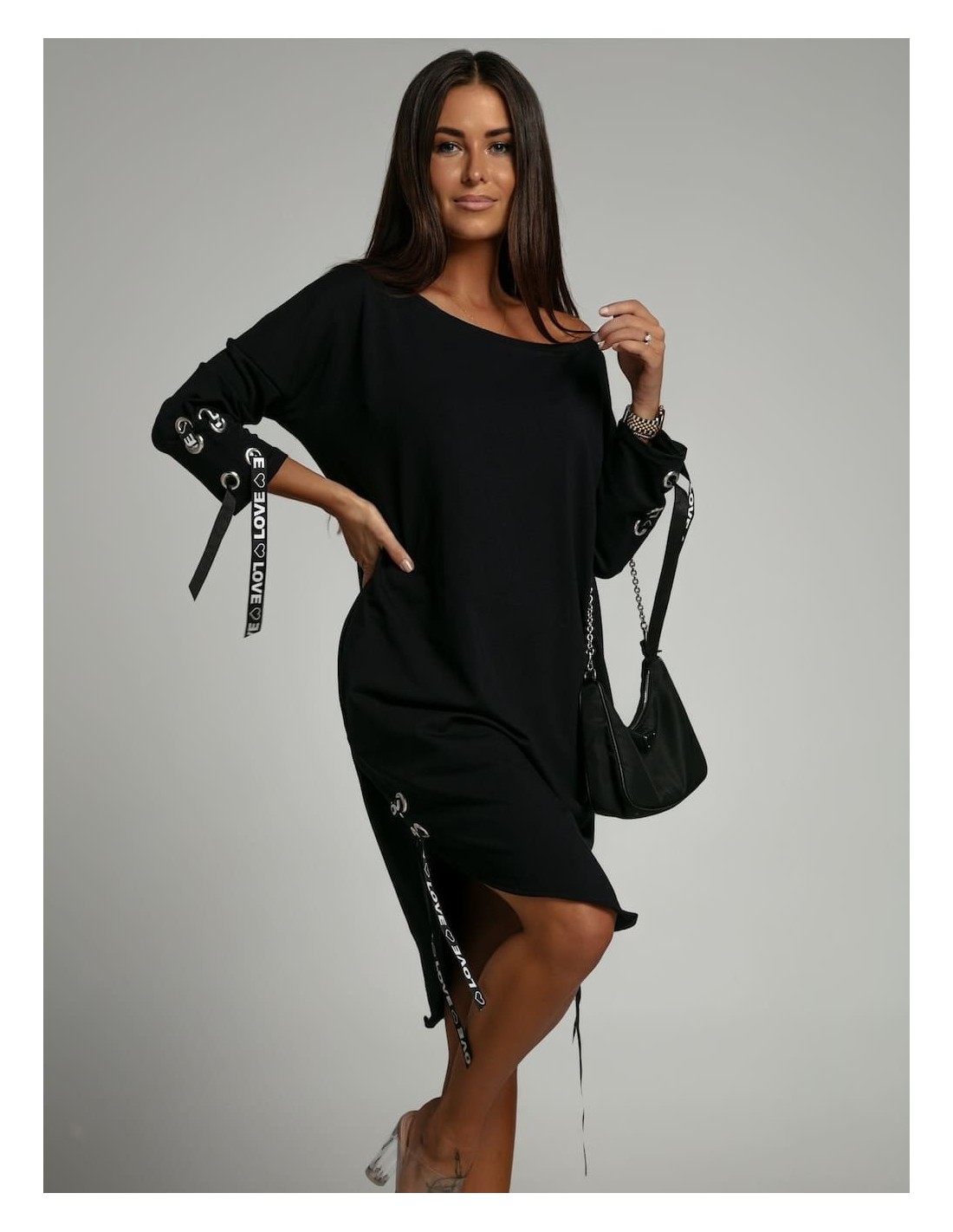 Black dress with ties 1403 - Online store - Boutique